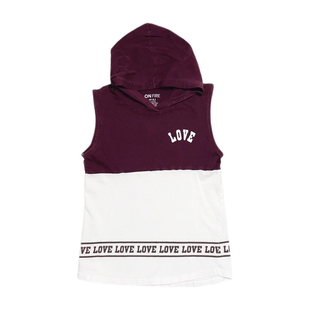 ON FIRE Girl's Hooded Tank Top White And Maroon Size Large 12